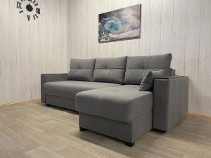 Диван угловой Комфорт-3 НПБ+МДФ, велюр Monaco 6 серый в Чернушке - chernushka.magazin-mebel74.ru | фото